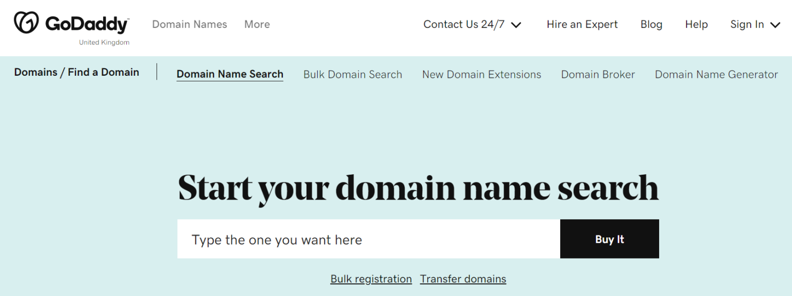 GoDaddy Domain search