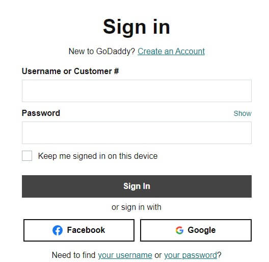GoDaddy website log in