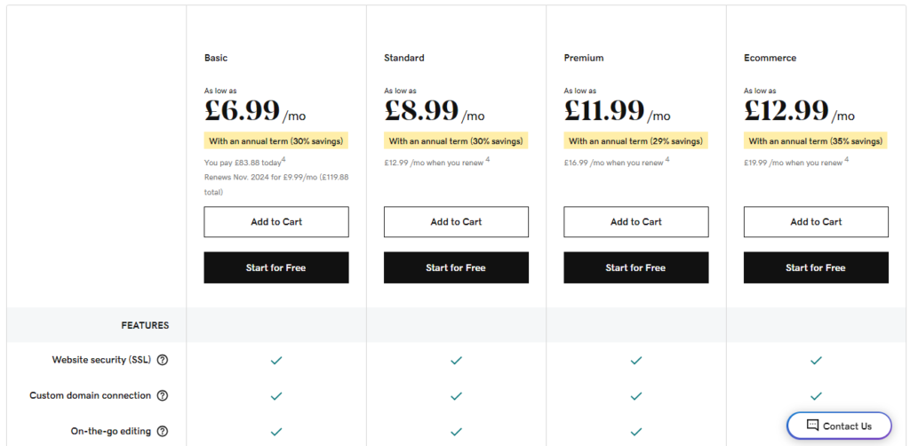 GoDaddy website builder in the UK pricing follows a freemium model with free basic plans and paid upgrades unlocking additional capabilities.