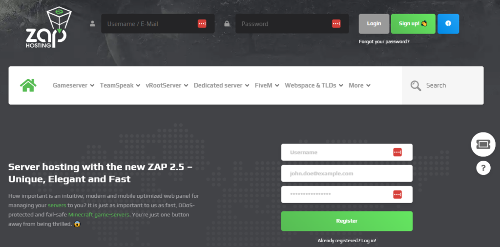 Zap hosting UK login