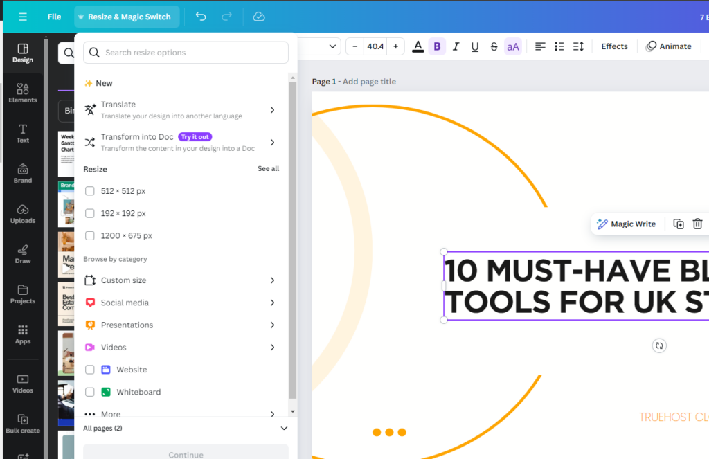 Use Canva's 'Magic Resize' feature to quickly adapt your designs for different social media platforms. 